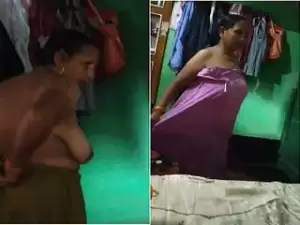 Today Exclusive- Desi Boudi Wearing Cloths after Bathing Part 2
