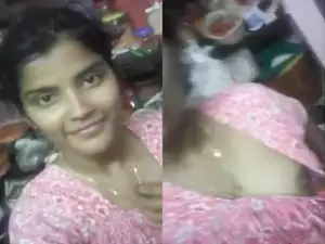 Today Exclusive- Cute Desi Girl Showing Her Boobs to Lover Part 2