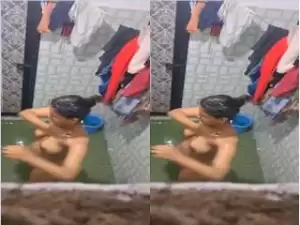 Today Exclusive- Desi Girl Bathing Record In Hidden Cam
