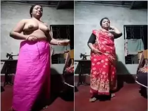 Today Exclusive- Desi Boudi Strip Her Saree Showing Her Boobs and Pussy