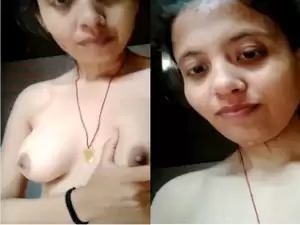 Today Exclusive -Cute Desi girl paly With her Boobs Part 1