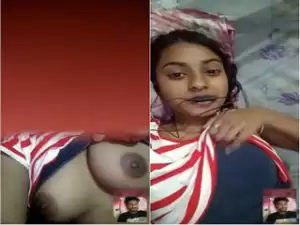 Today Exclusive -Cute Desi girl Shows her Boobs On Vc Part 2