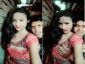 Exclusive- Cute Look Desi Girl Brest Pressing By Lover