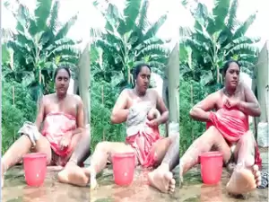 Desi Wife Outdoor Bathing