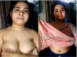 Exclusive- Super Cute Look Desi Girl Showing Her Big Boobs