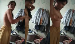 Desi Vlg Wife Wearing Cloths Huuby Pressing Boobs