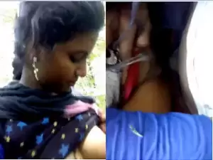Horny Indian Lover Outdoor Boob Sucking And Ridding Lover Dick